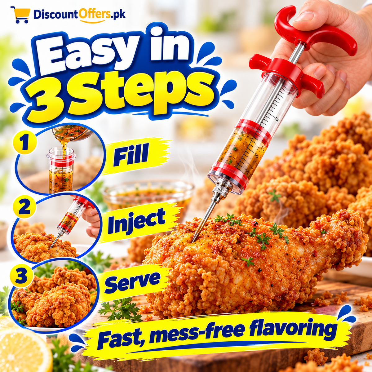 Stainless Steel Meat Injector BBQ Marinade Injector & Flavor Seasoning Needle for Meat, Chicken & Grilling