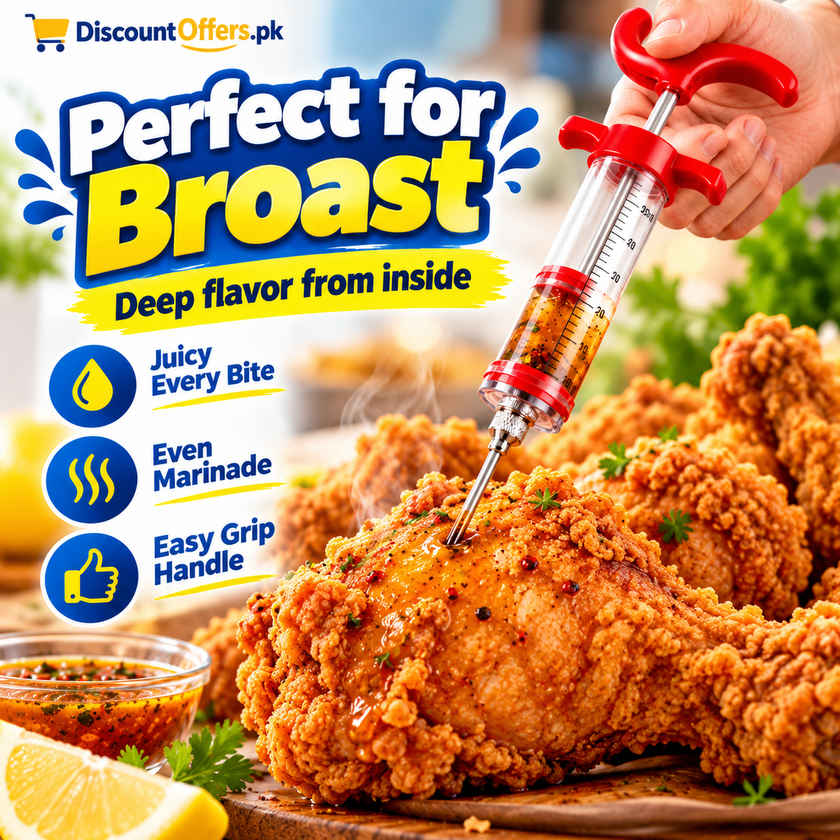 Stainless Steel Meat Injector BBQ Marinade Injector & Flavor Seasoning Needle for Meat, Chicken & Grilling