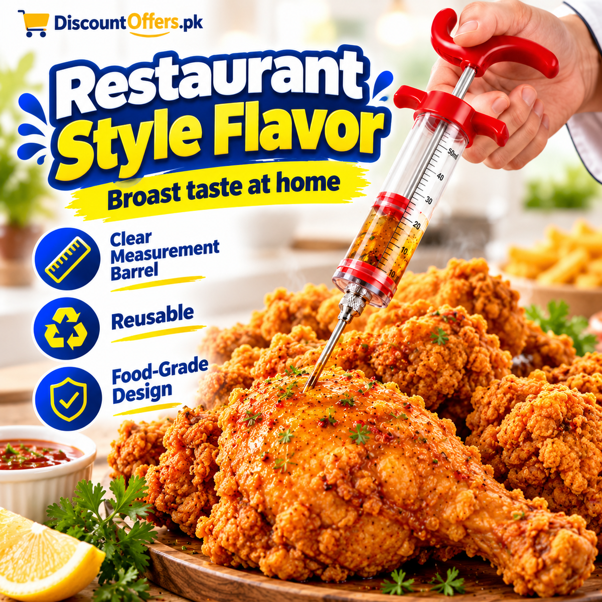 Stainless Steel Meat Injector BBQ Marinade Injector & Flavor Seasoning Needle for Meat, Chicken & Grilling