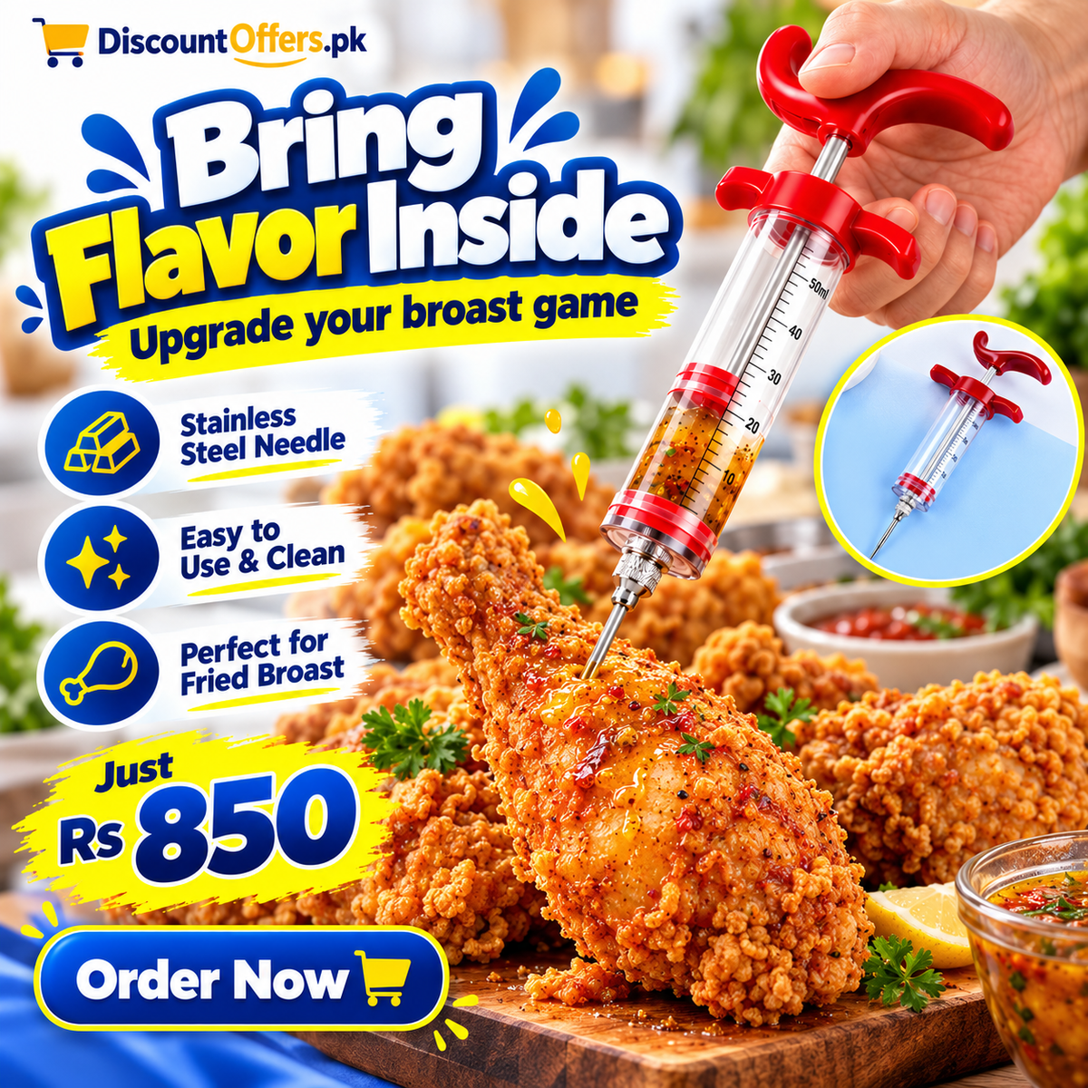 Stainless Steel Meat Injector BBQ Marinade Injector & Flavor Seasoning Needle for Meat, Chicken & Grilling