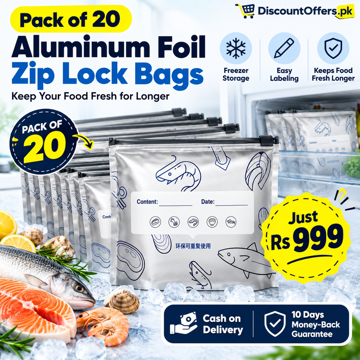 Pack of 20 Aluminum Foil Zip Lock Bags