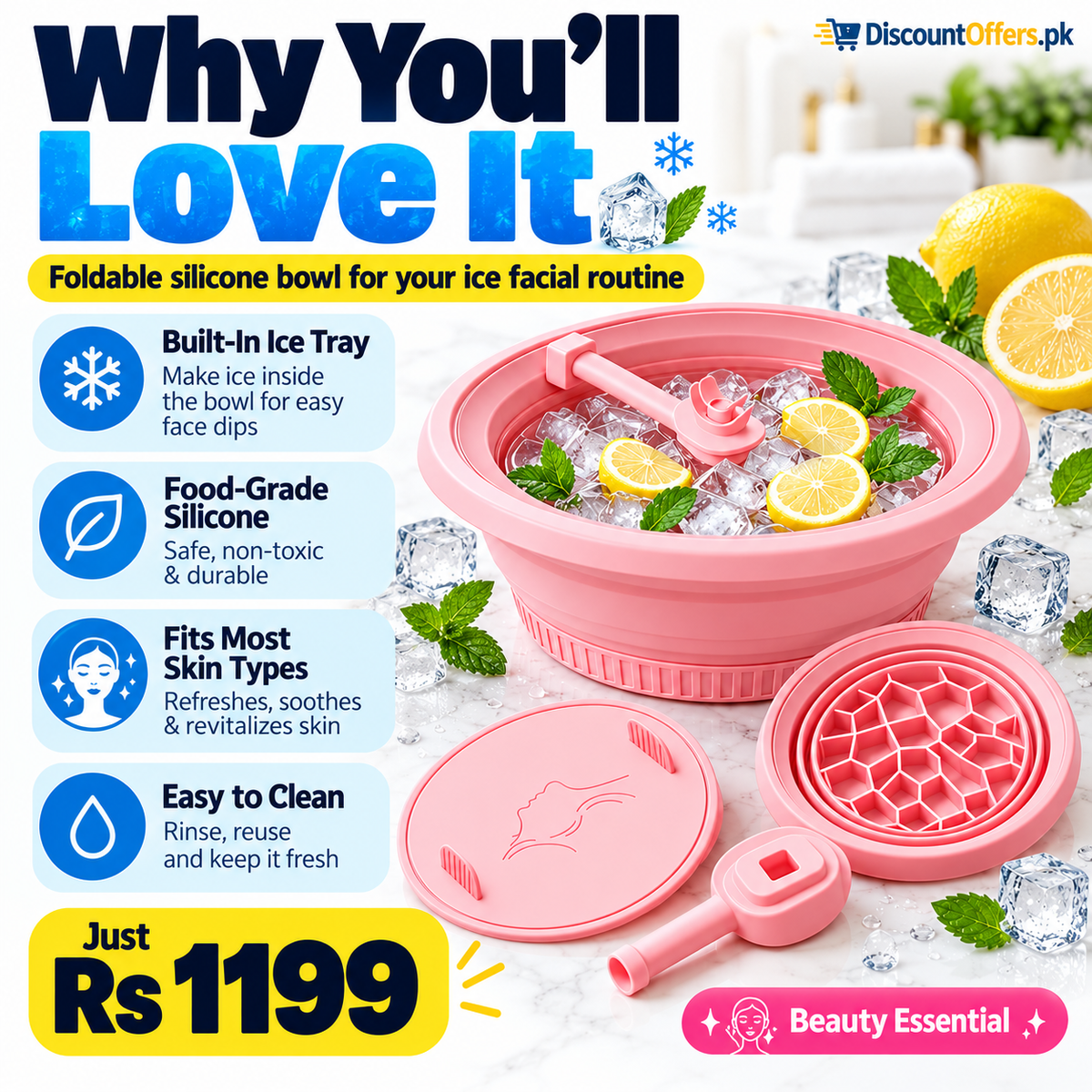 Foldable Silicone Ice Bath Bowl for Face