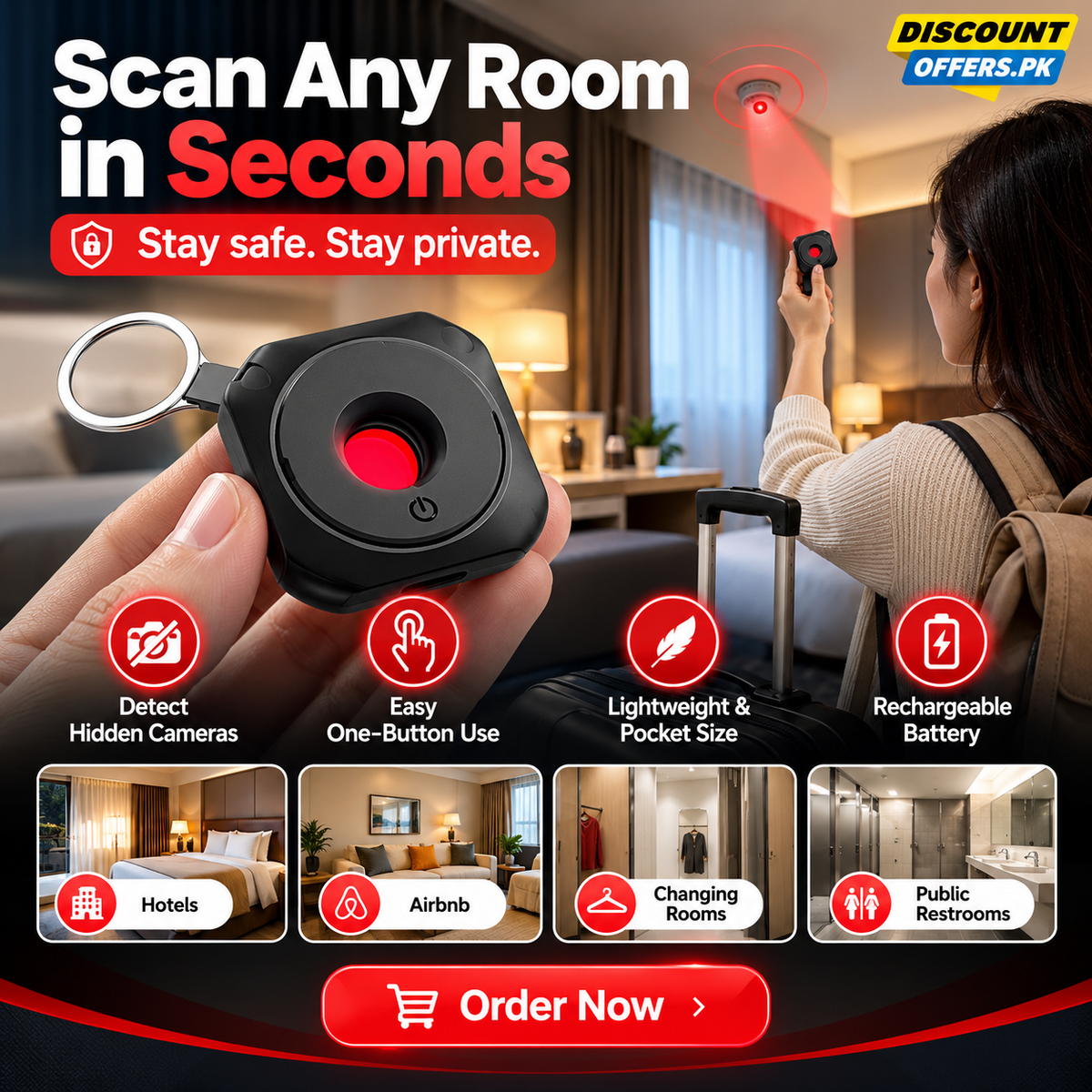 Portable Anti Camera Detector USB Rechargeable Privacy Protection Device Hidden Camera Finder for Hotels & Travel