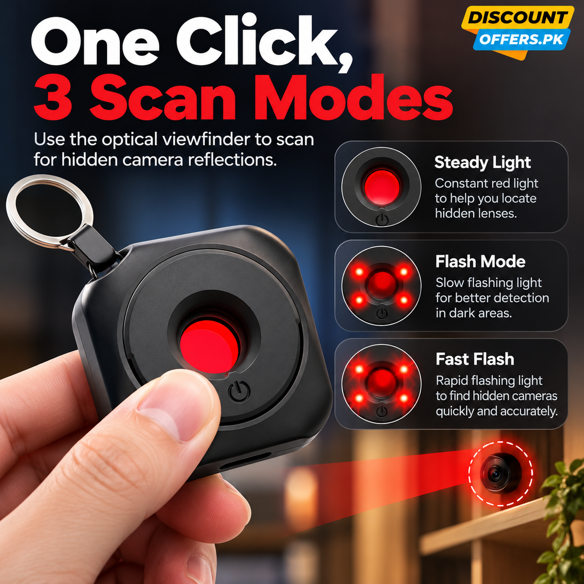Portable Anti Camera Detector USB Rechargeable Privacy Protection Device Hidden Camera Finder for Hotels & Travel