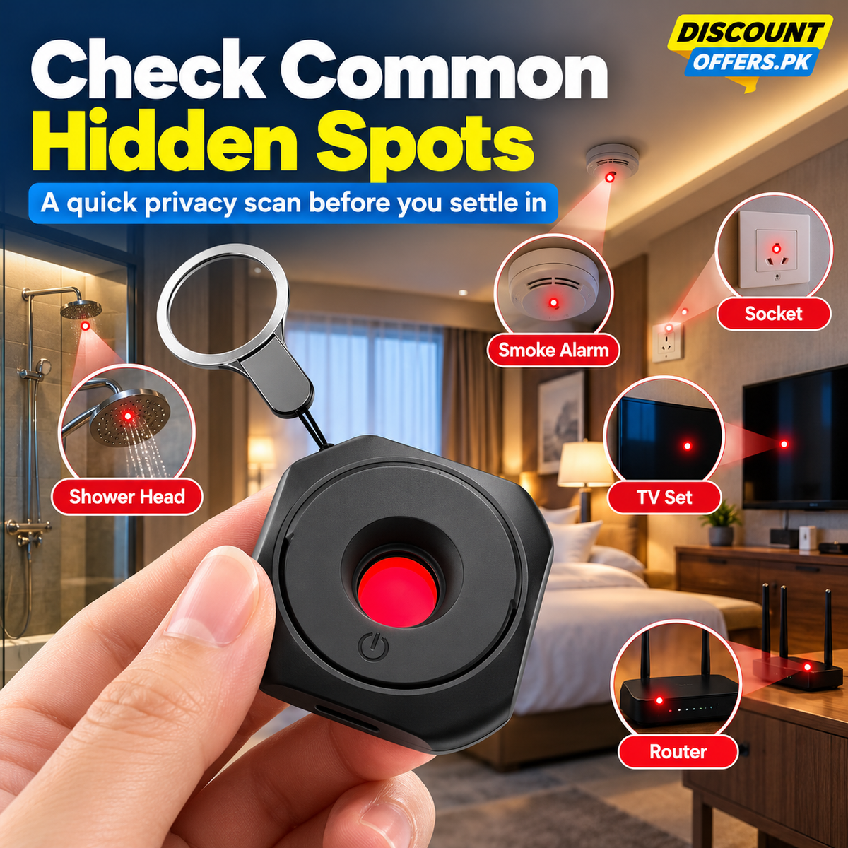 Portable Anti Camera Detector USB Rechargeable Privacy Protection Device Hidden Camera Finder for Hotels & Travel