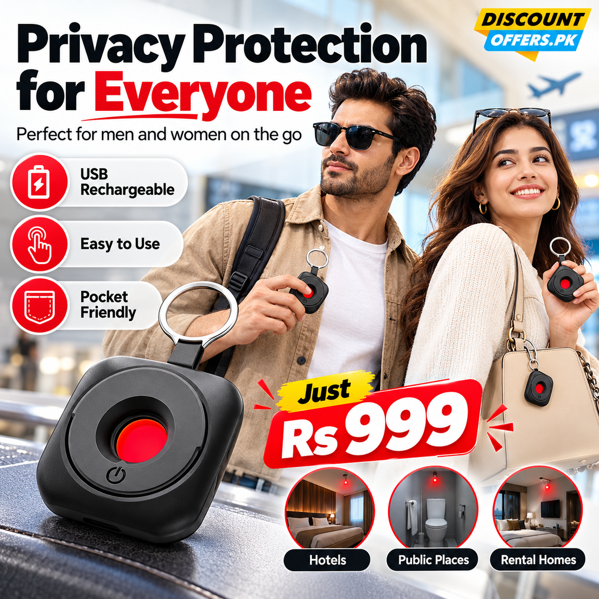 Portable Anti Camera Detector USB Rechargeable Privacy Protection Device Hidden Camera Finder for Hotels & Travel