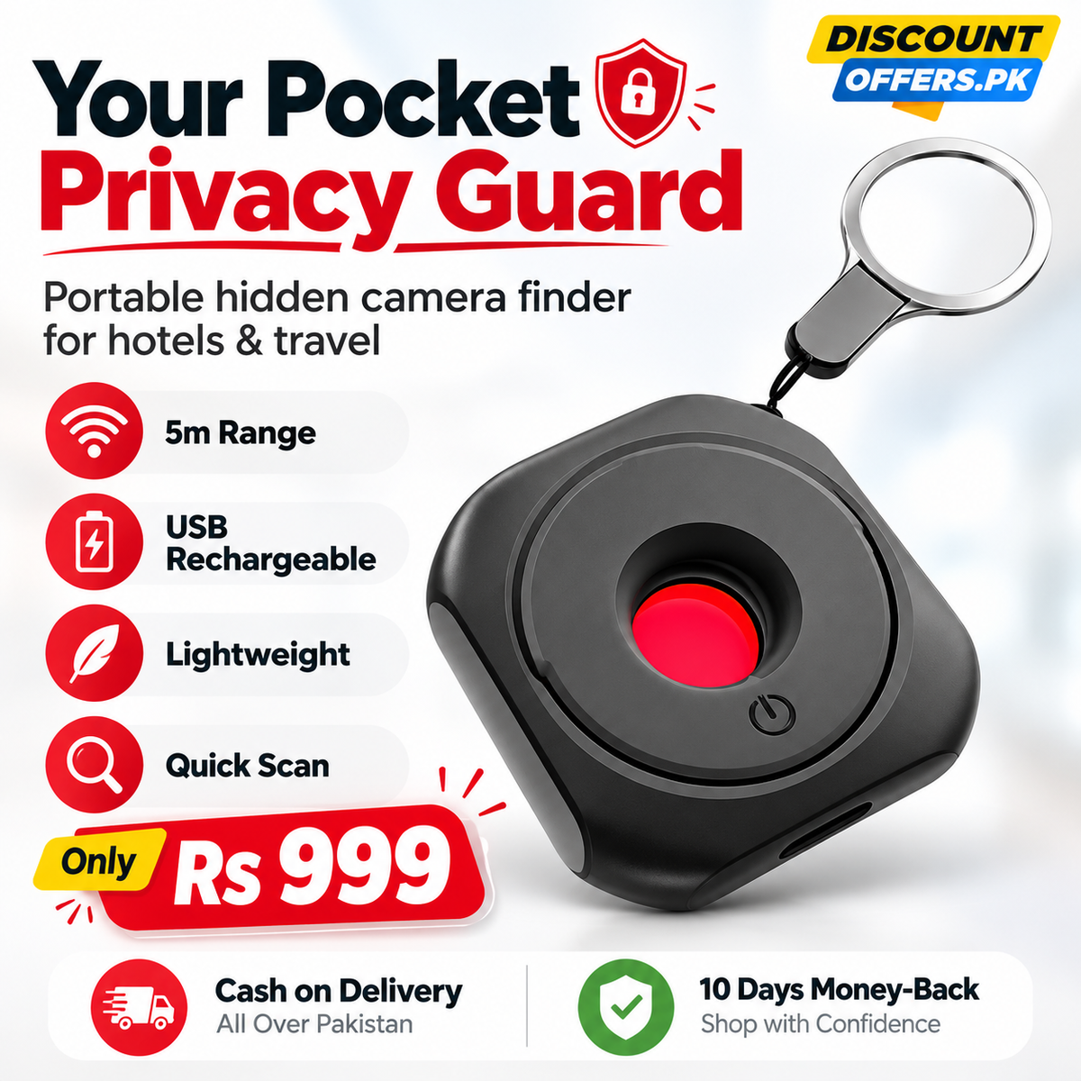 Portable Anti Camera Detector USB Rechargeable Privacy Protection Device Hidden Camera Finder for Hotels & Travel