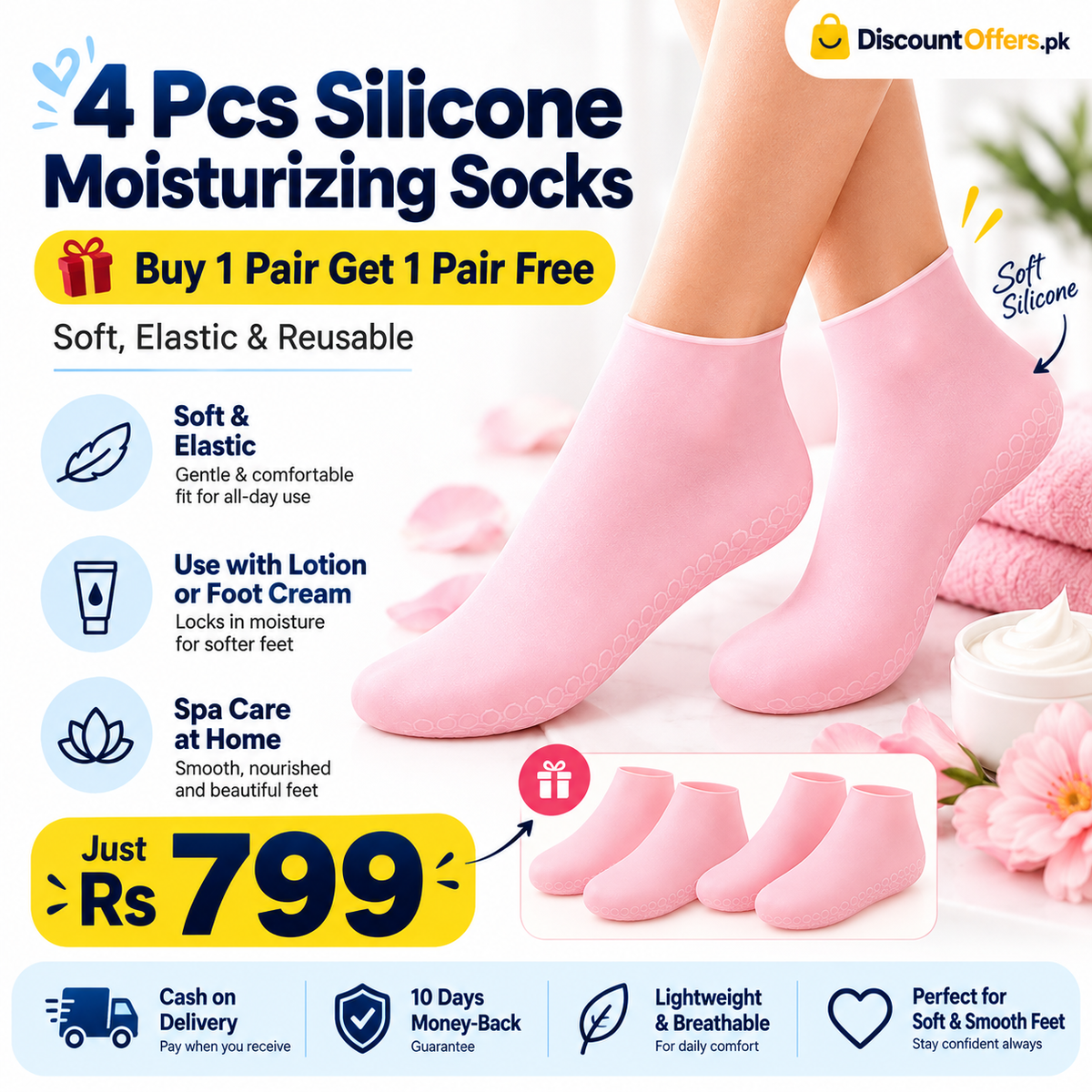Buy 1 Pair Get 1 Pair Free Offer 4 Pcs Silicone Moisturizing Socks for Foot Care