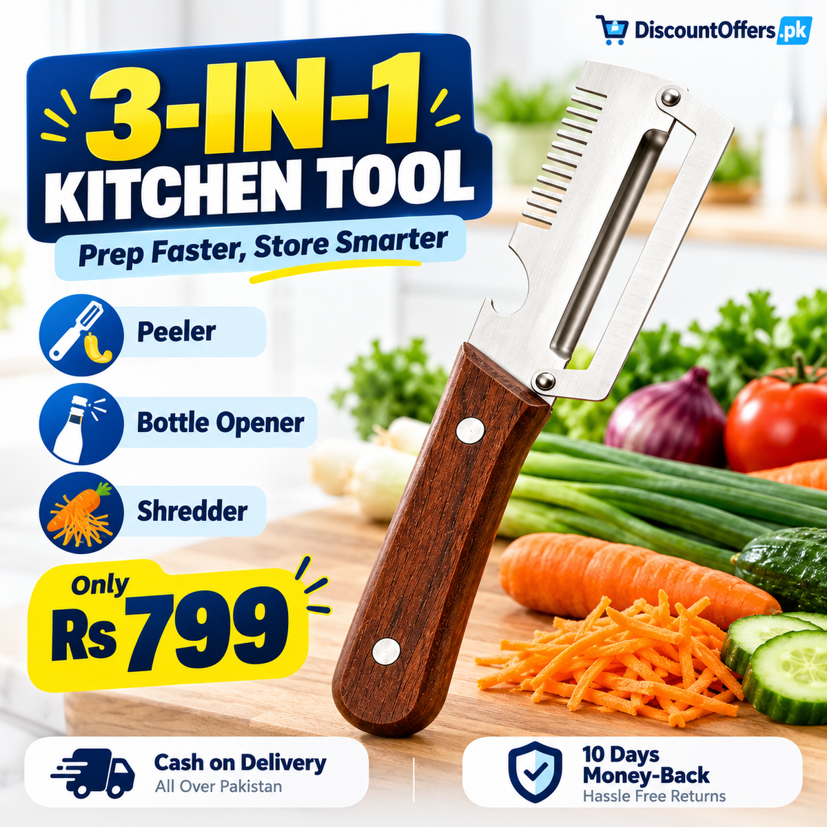 3-in-1 Vegetable Peeler, Shredder and Bottle Opener