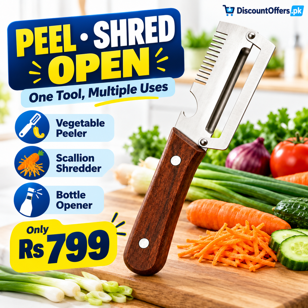 3-in-1 Vegetable Peeler, Shredder and Bottle Opener