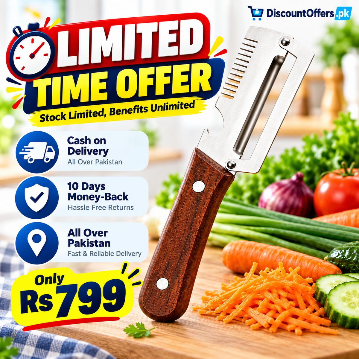 3-in-1 Vegetable Peeler, Shredder and Bottle Opener
