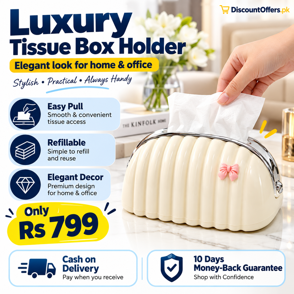 Luxury Shell Tissue Box Holder Elegant Desktop Organizer