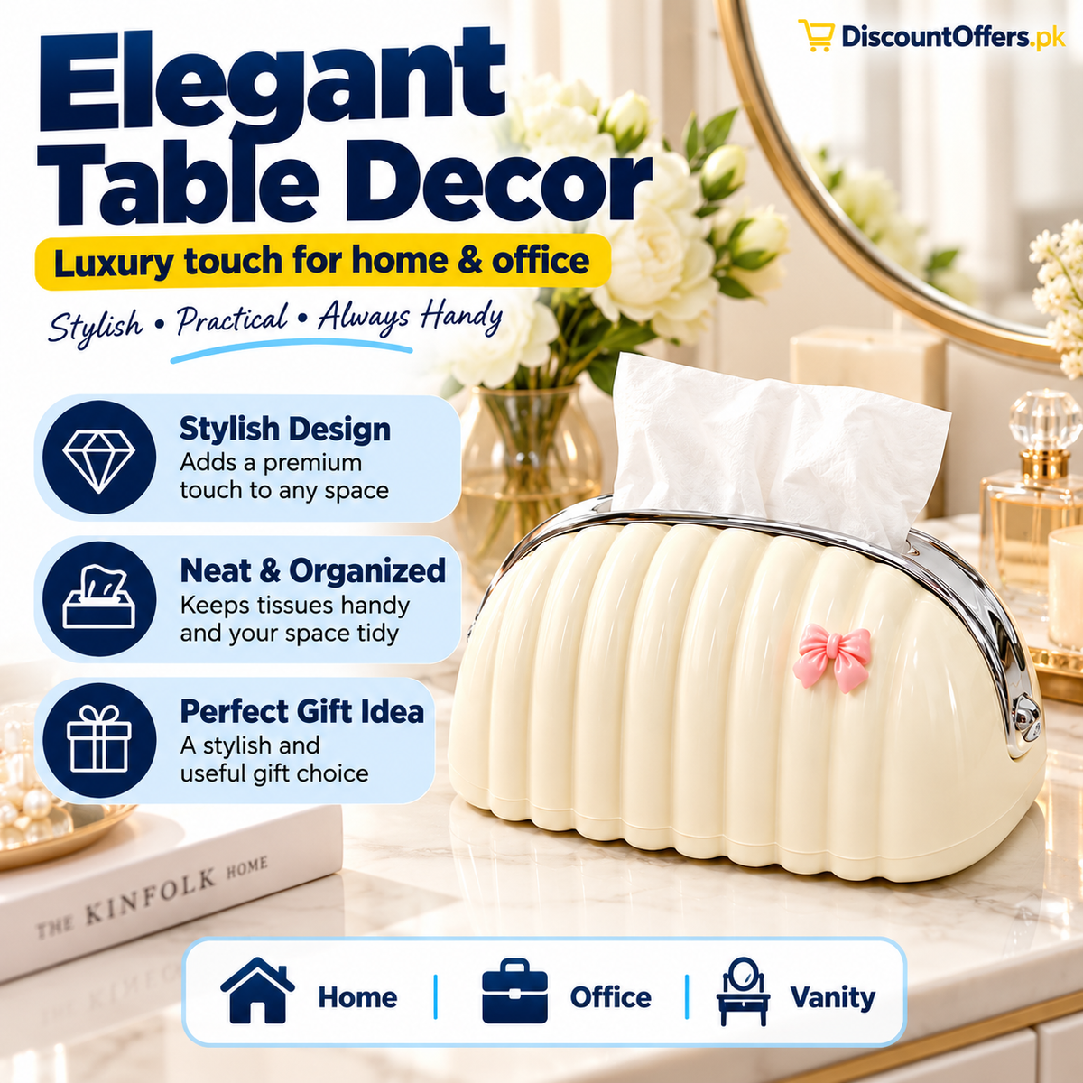 Luxury Shell Tissue Box Holder Elegant Desktop Organizer