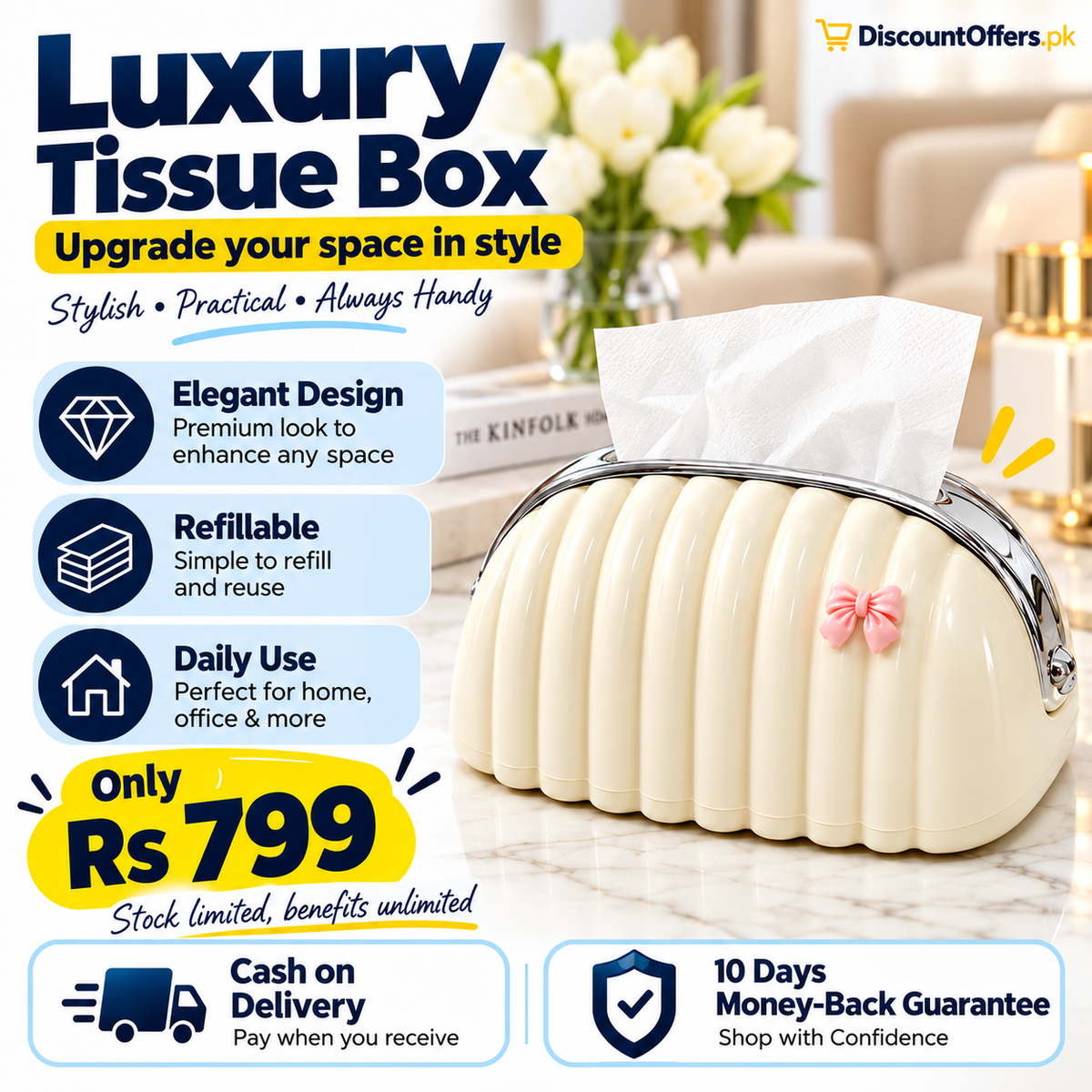 Luxury Shell Tissue Box Holder Elegant Desktop Organizer