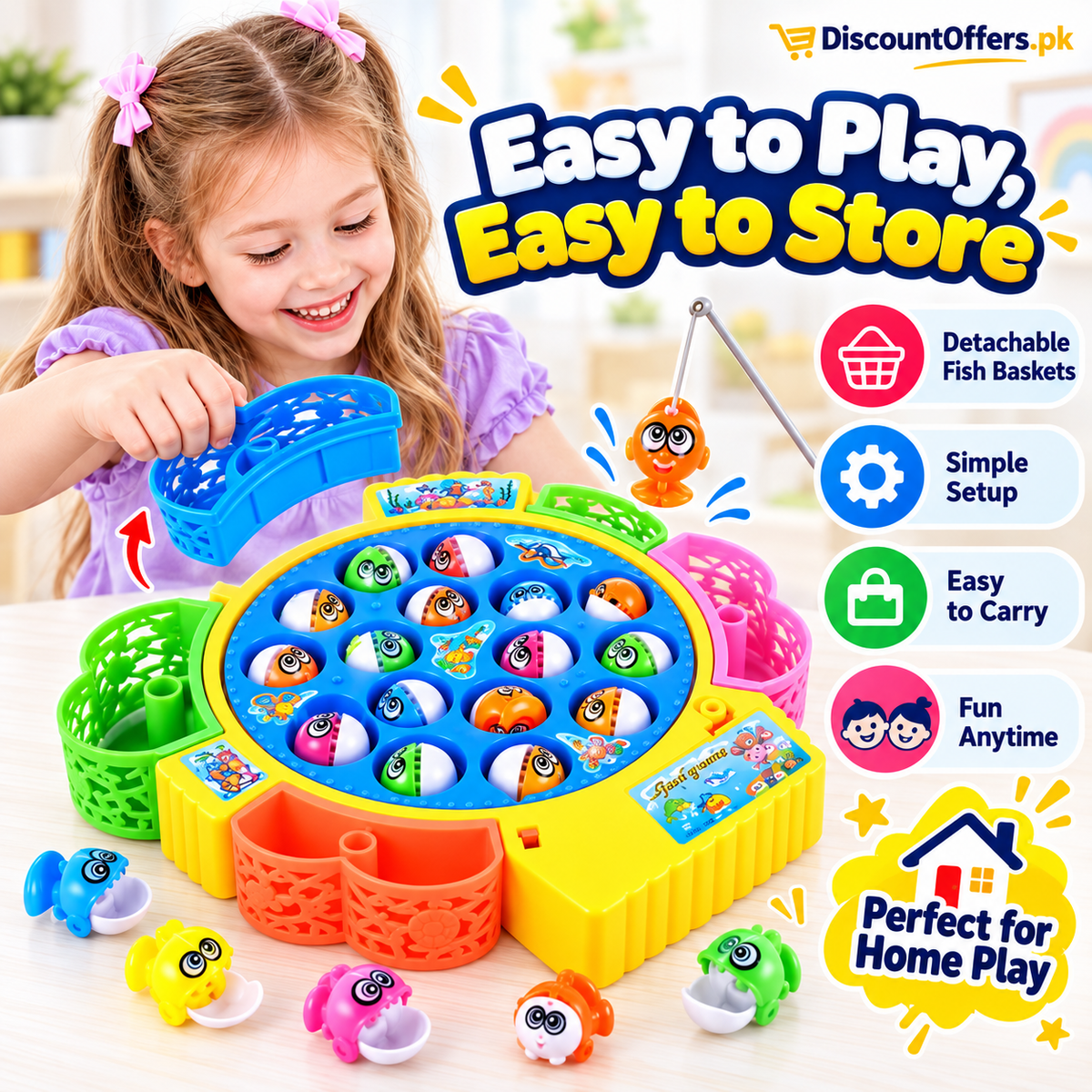 Electric Musical Fishing Toy Game 15 Fish Rotating Set for Kids