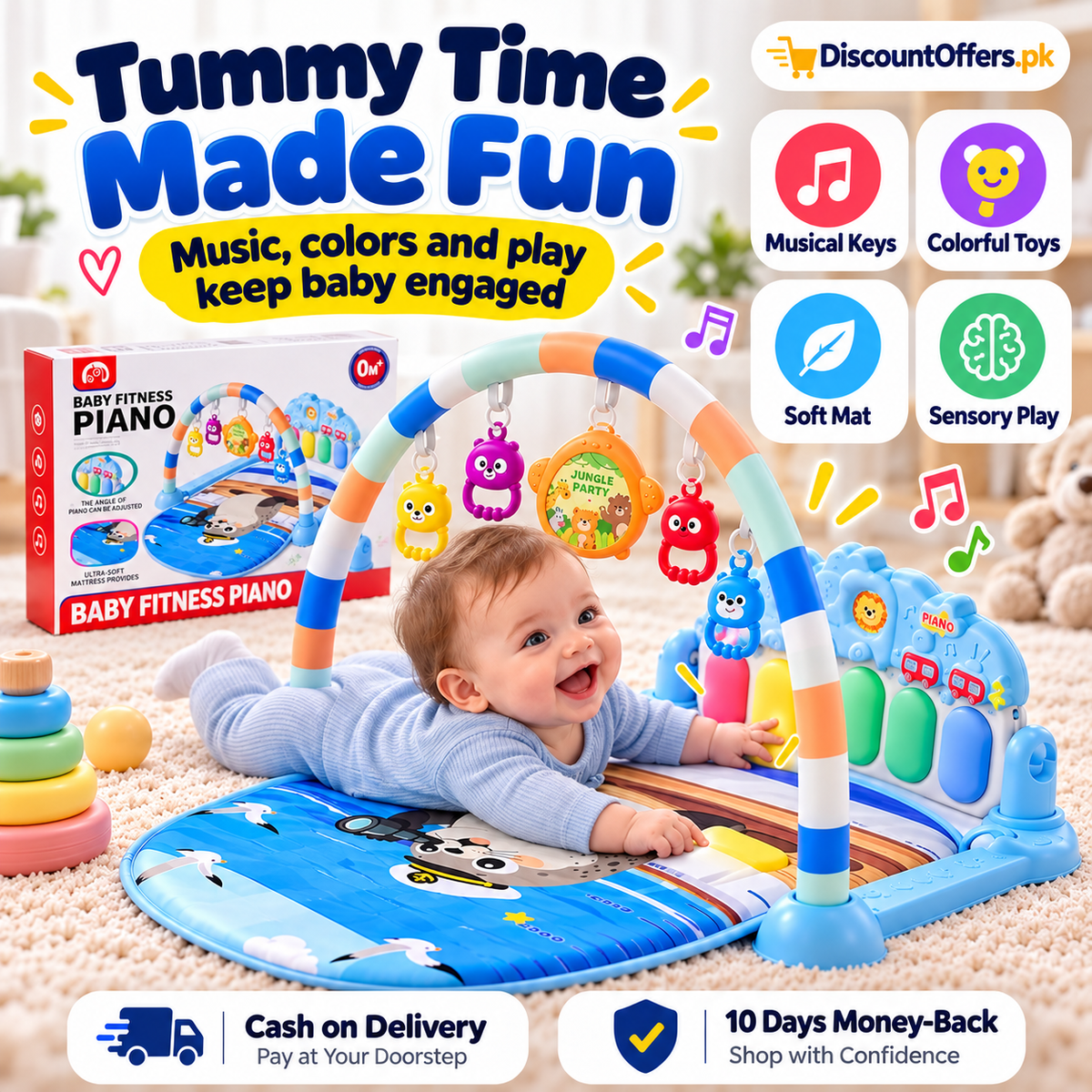 Baby Fitness Piano Gym Musical Play Mat with Hanging Toys