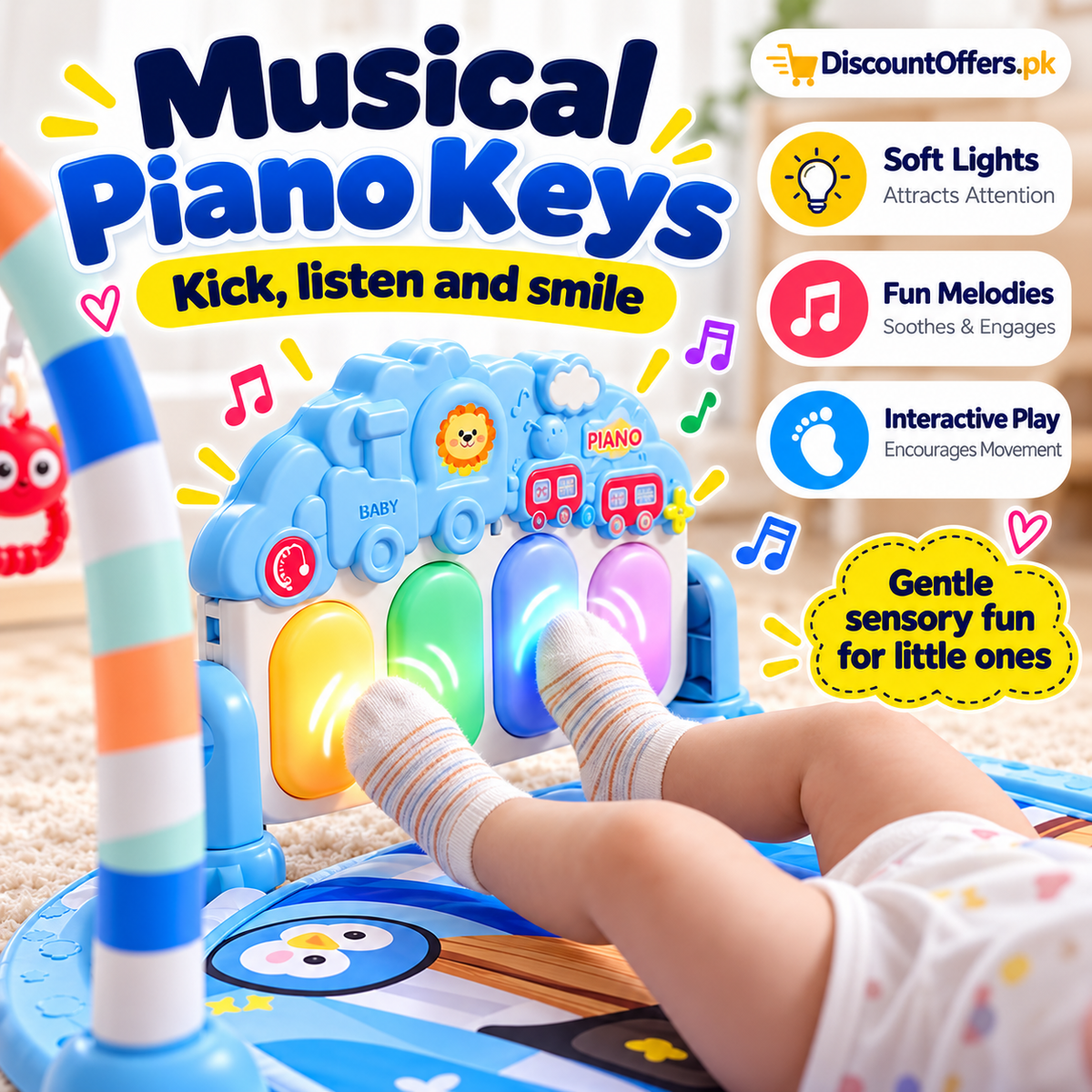 Baby Fitness Piano Gym Musical Play Mat with Hanging Toys