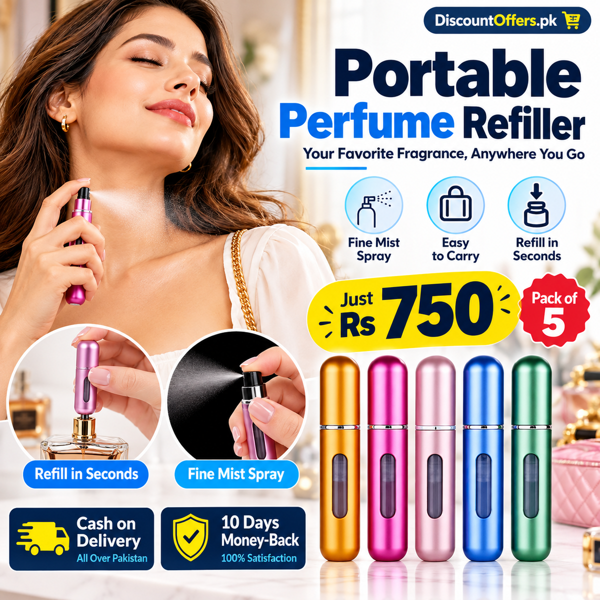 Mini Refillable Perfume Atomizer Pack of 5