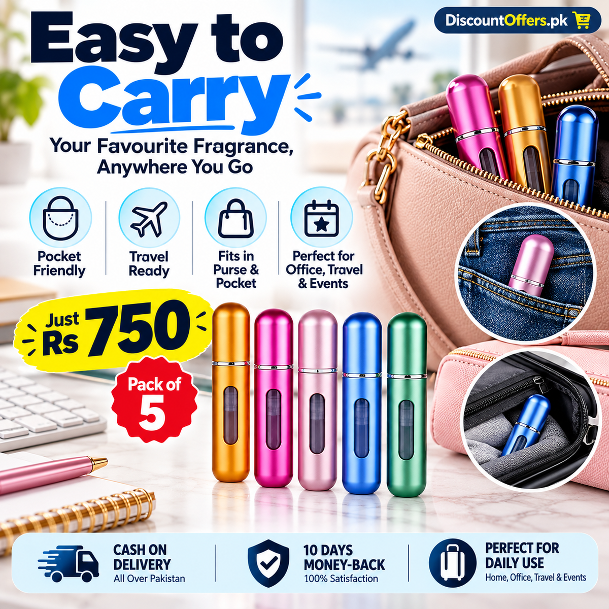 Mini Refillable Perfume Atomizer Pack of 5