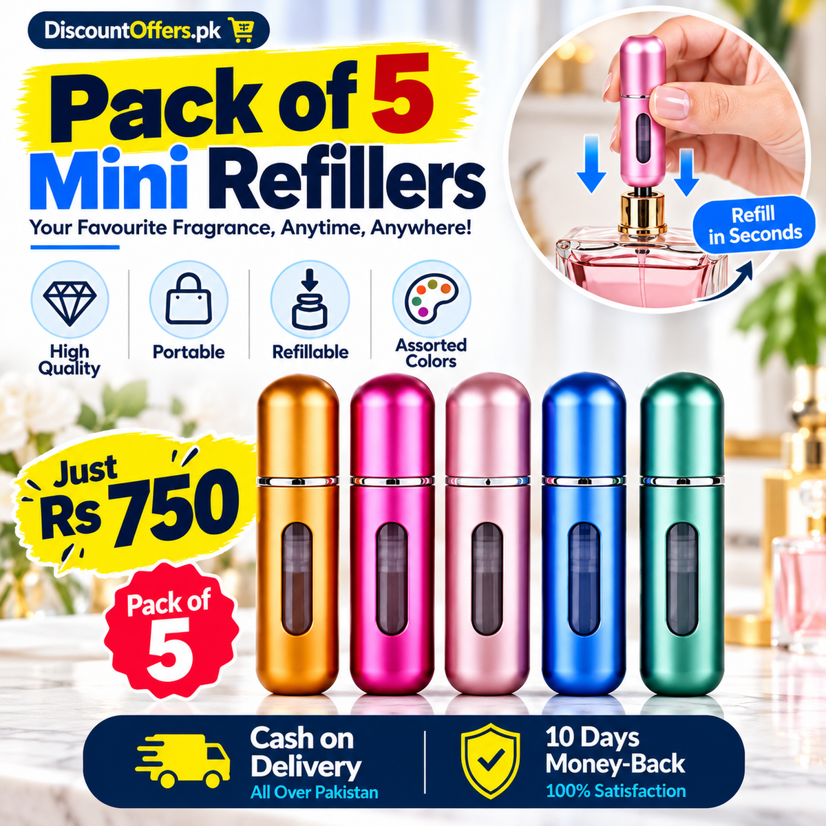 Mini Refillable Perfume Atomizer Pack of 5