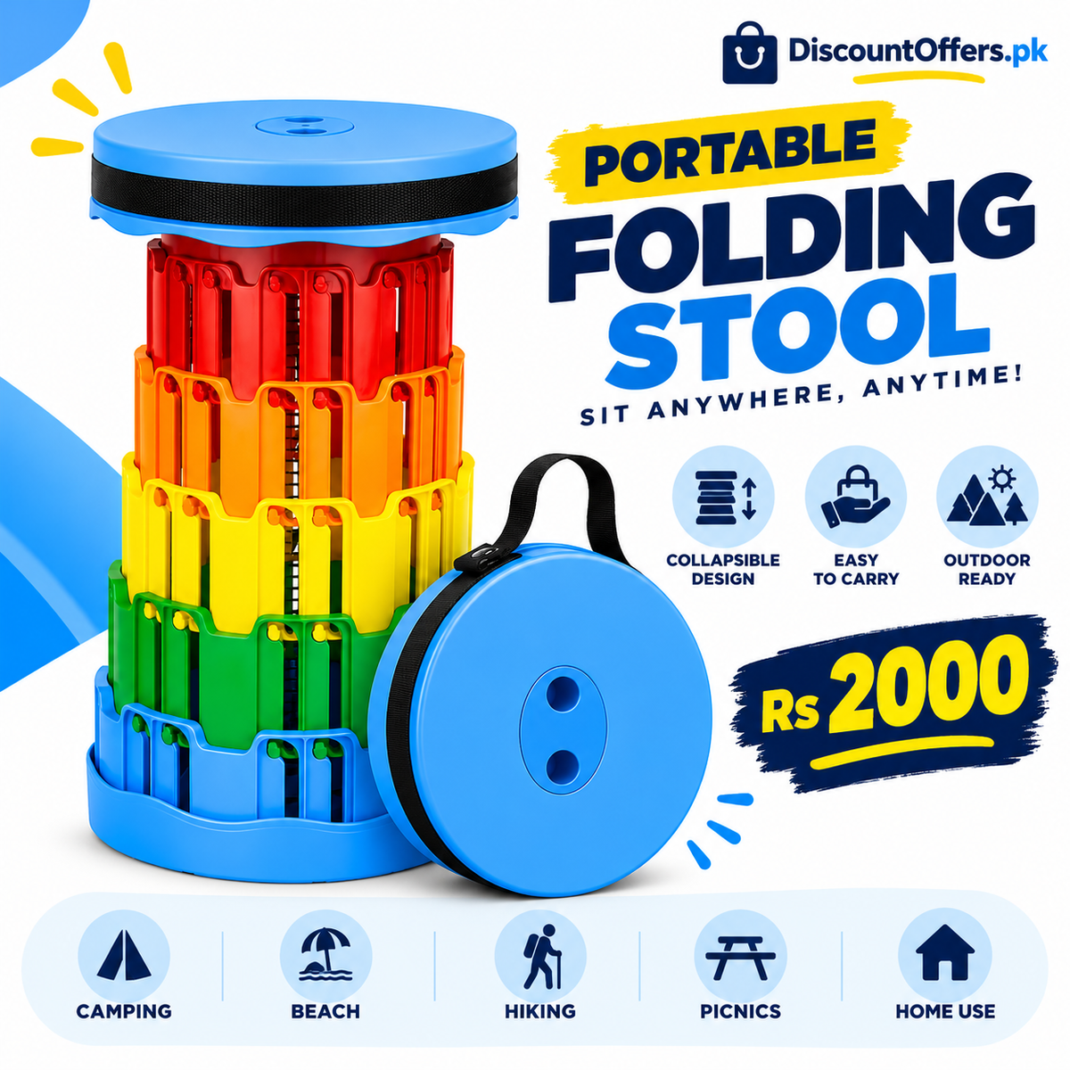 Portable Retractable Folding Stool Collapsible Travel and Camping Chair