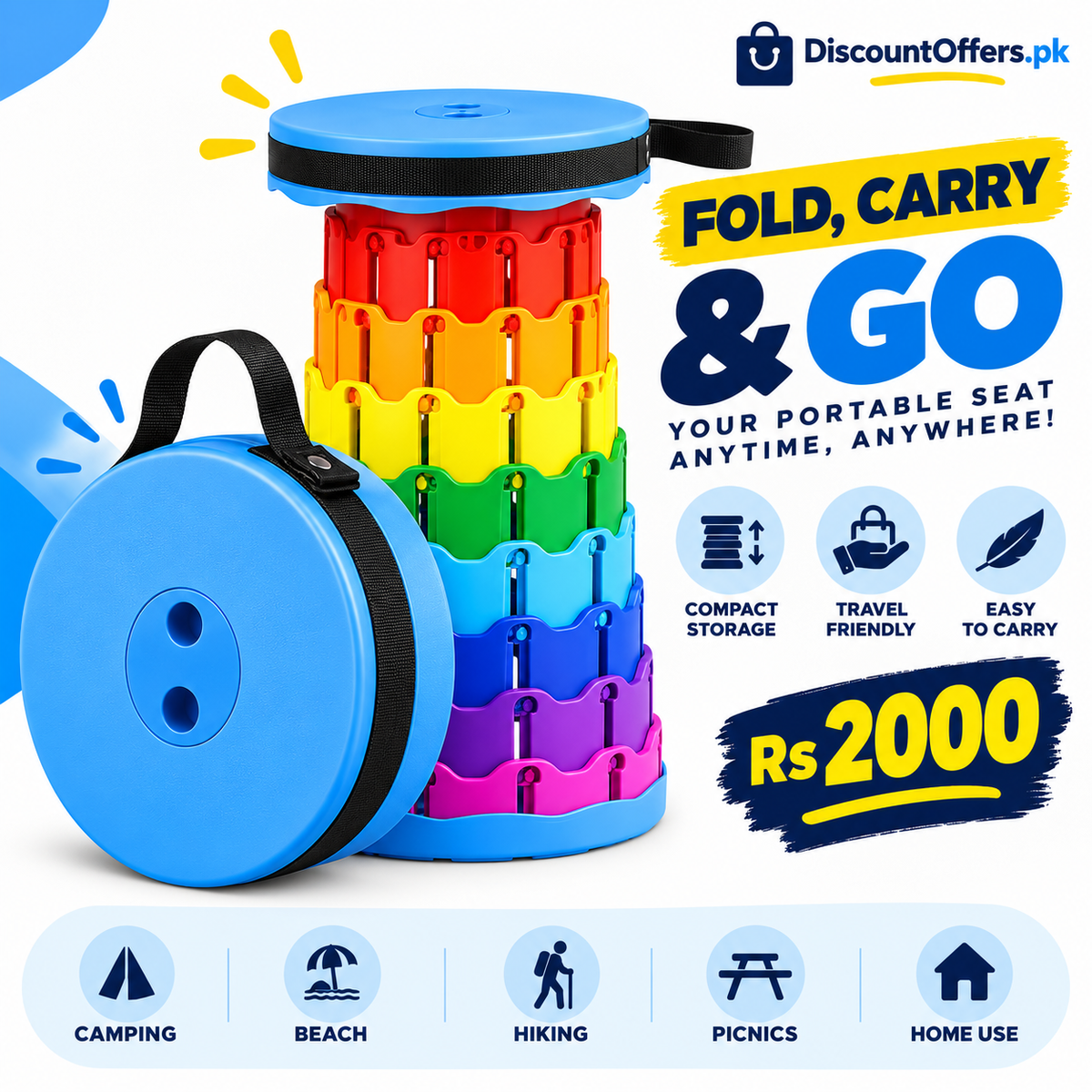 Portable Retractable Folding Stool Collapsible Travel and Camping Chair