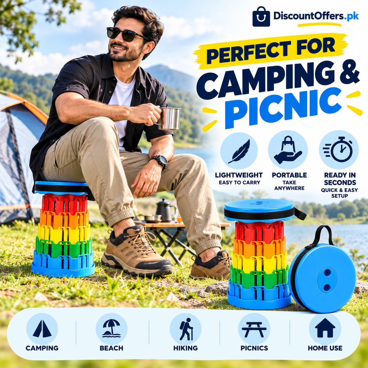 Portable Retractable Folding Stool Collapsible Travel and Camping Chair