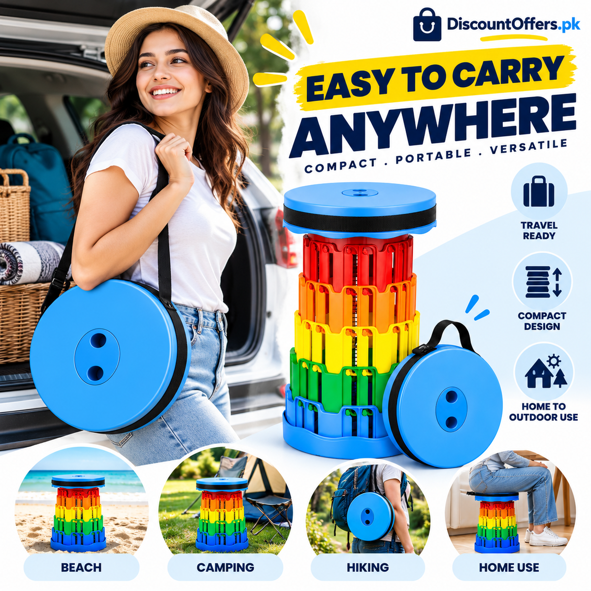 Portable Retractable Folding Stool Collapsible Travel and Camping Chair
