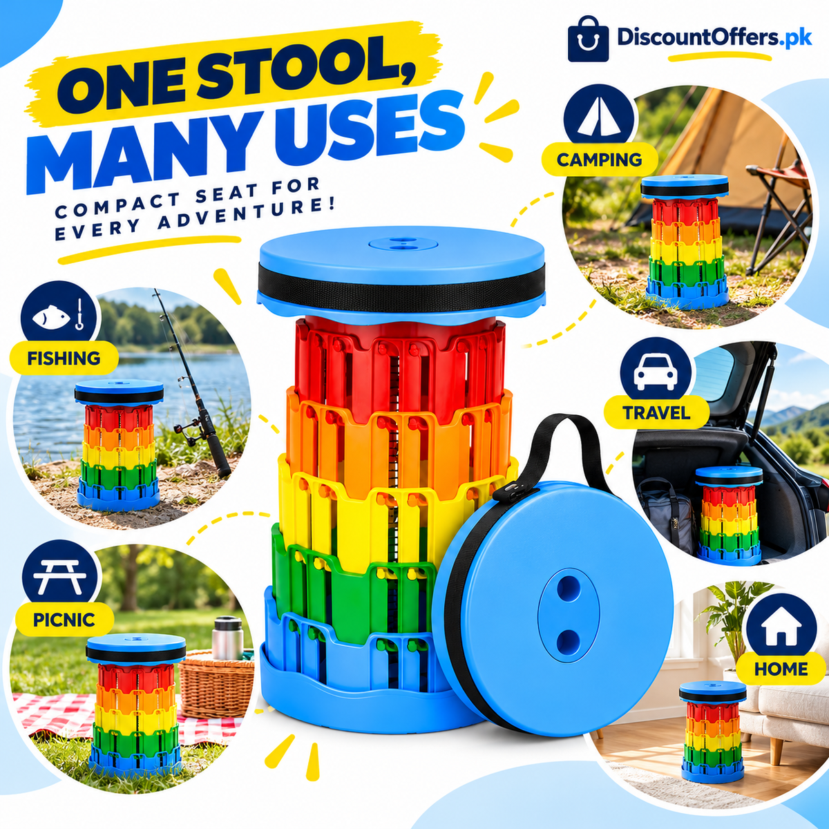 Portable Retractable Folding Stool Collapsible Travel and Camping Chair
