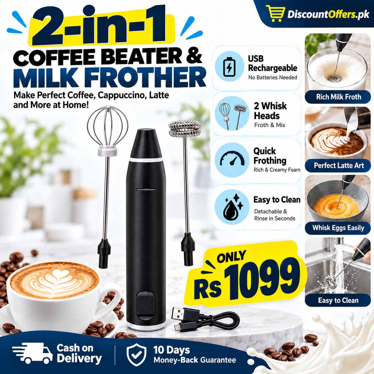 2-in-1 Electric Coffee Beater and Milk Frother