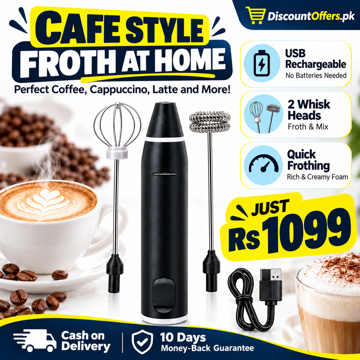 2-in-1 Electric Coffee Beater and Milk Frother