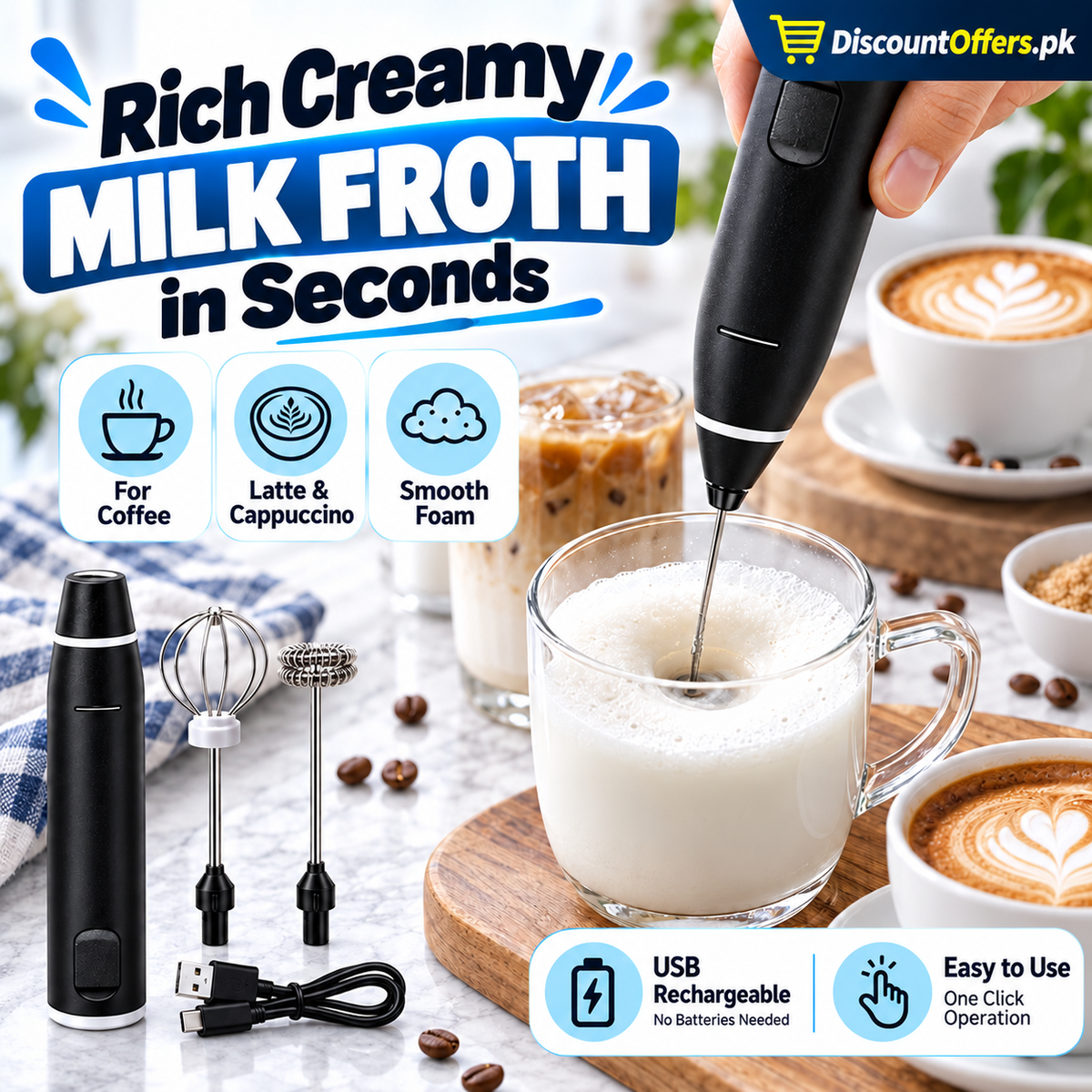 2-in-1 Electric Coffee Beater and Milk Frother