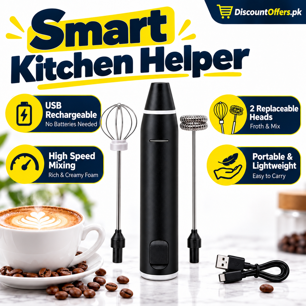 2-in-1 Electric Coffee Beater and Milk Frother