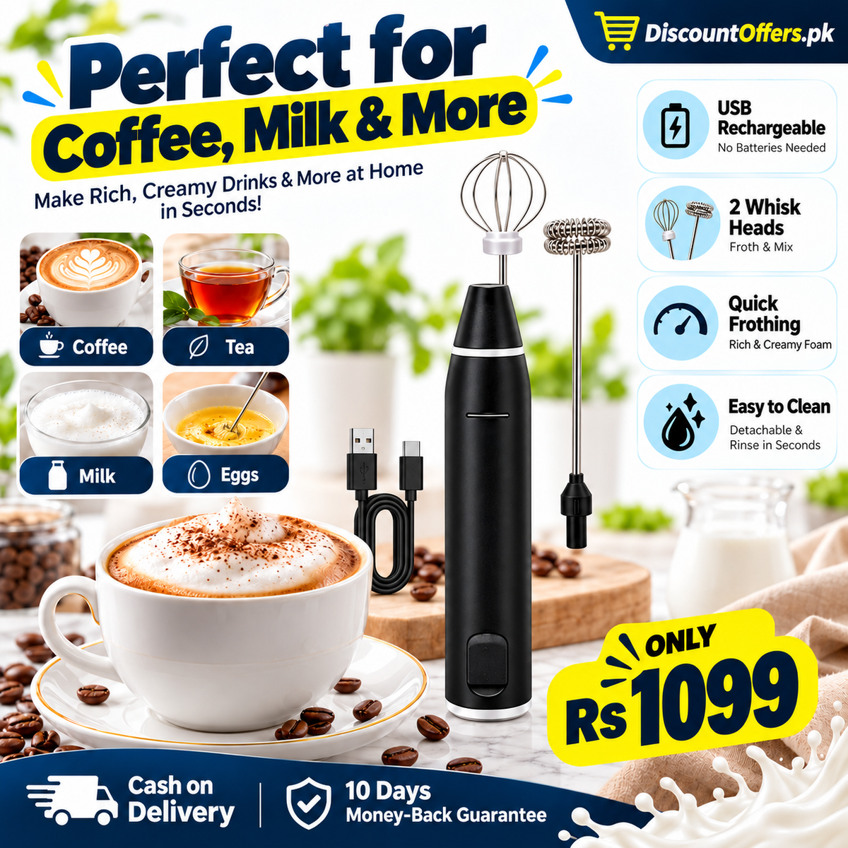 2-in-1 Electric Coffee Beater and Milk Frother