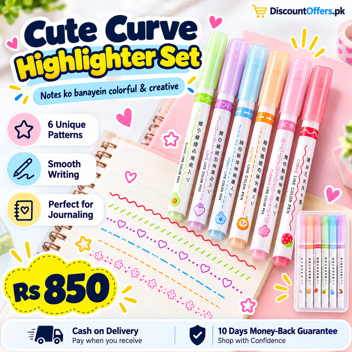 6-Piece Curve Line Highlighter Pen Set