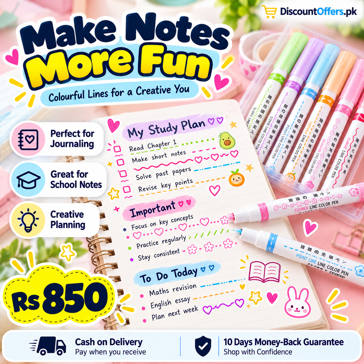 6-Piece Curve Line Highlighter Pen Set