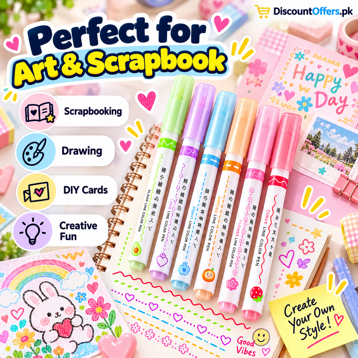 6-Piece Curve Line Highlighter Pen Set