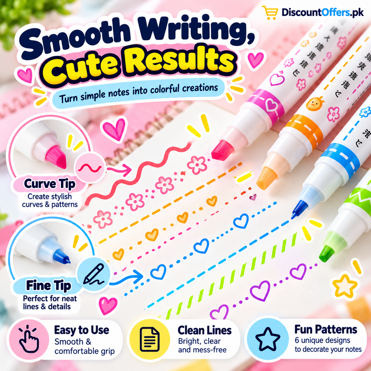 6-Piece Curve Line Highlighter Pen Set