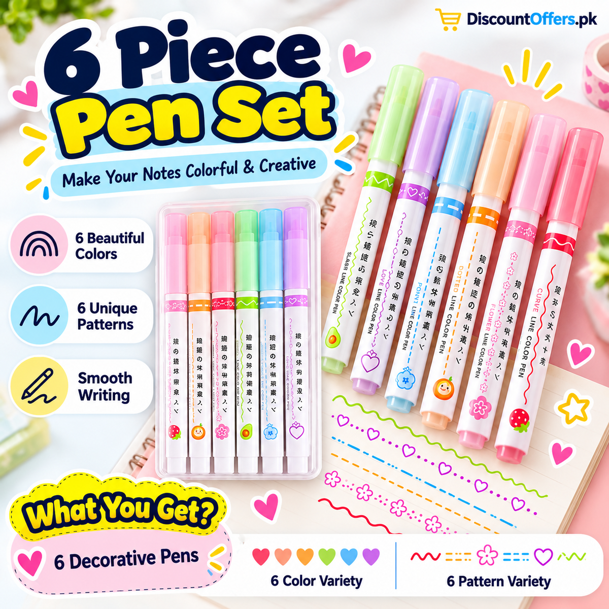 6-Piece Curve Line Highlighter Pen Set