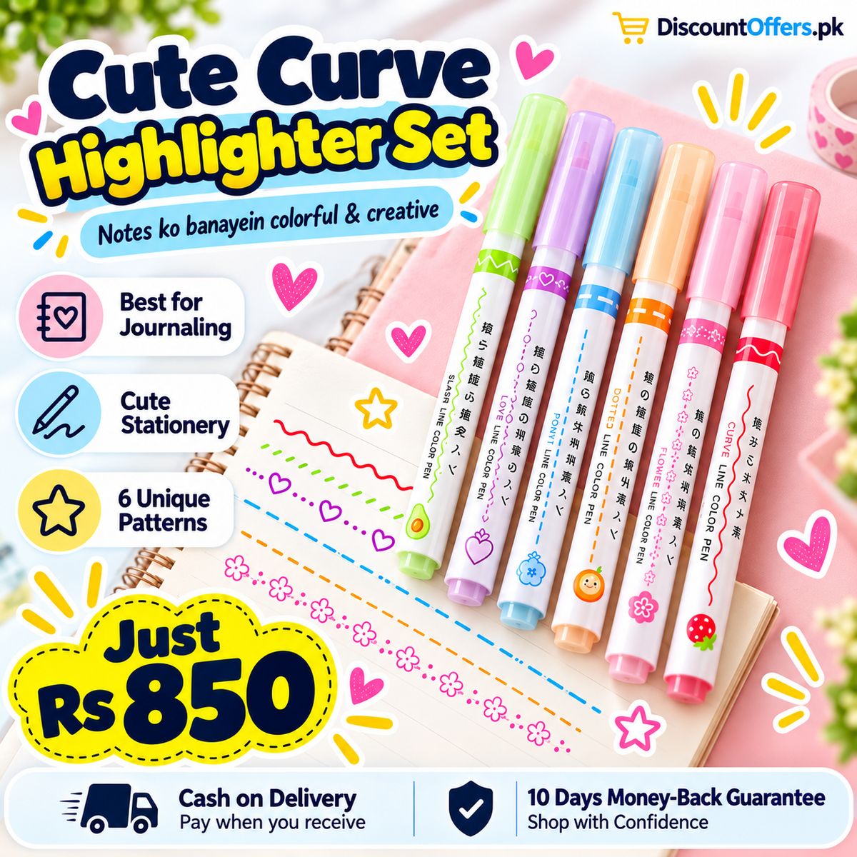 6-Piece Curve Line Highlighter Pen Set