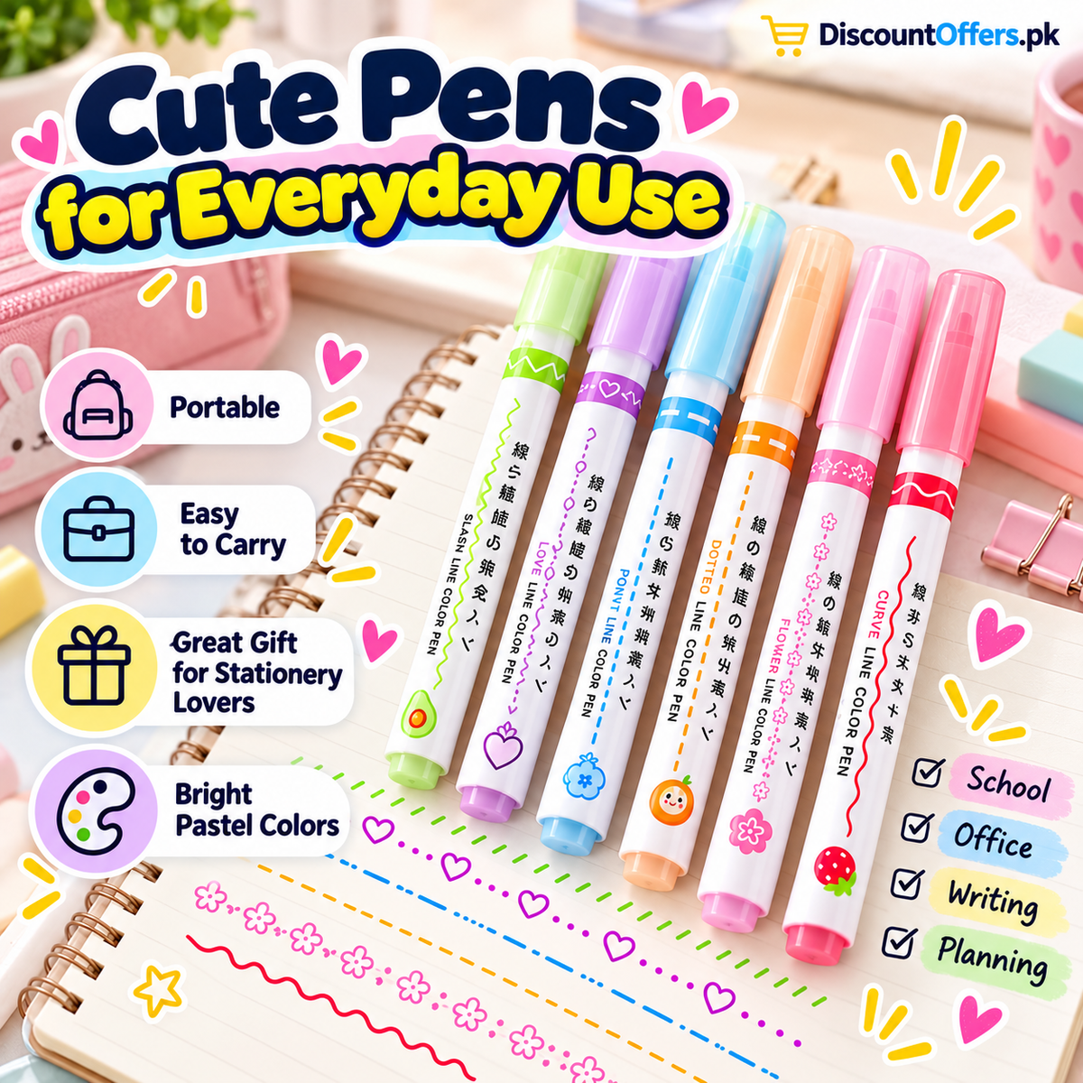 6-Piece Curve Line Highlighter Pen Set