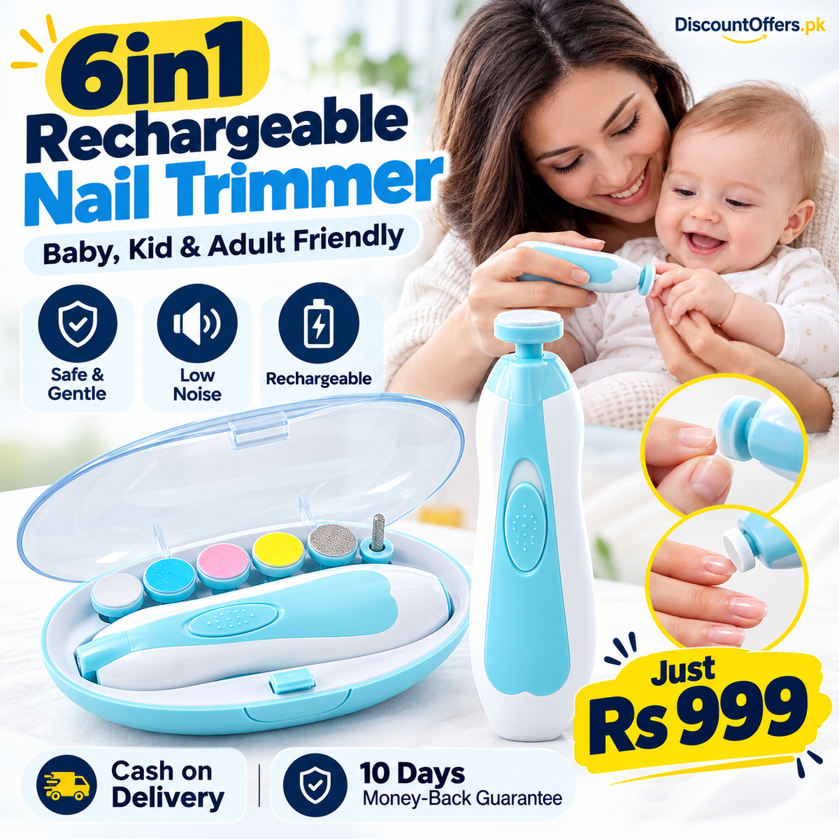 6in1 Rechargeable Electric Nail Trimmer for Baby Kid and Adult