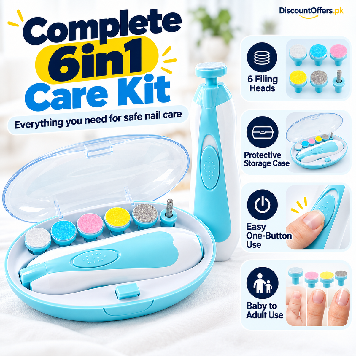 6in1 Rechargeable Electric Nail Trimmer for Baby Kid and Adult