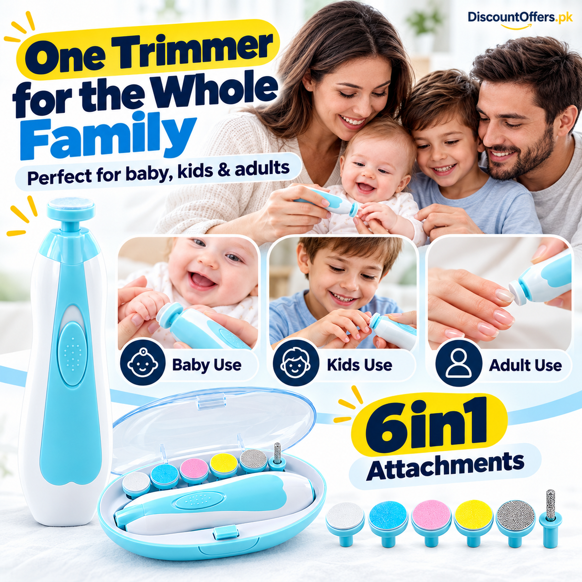 6in1 Rechargeable Electric Nail Trimmer for Baby Kid and Adult