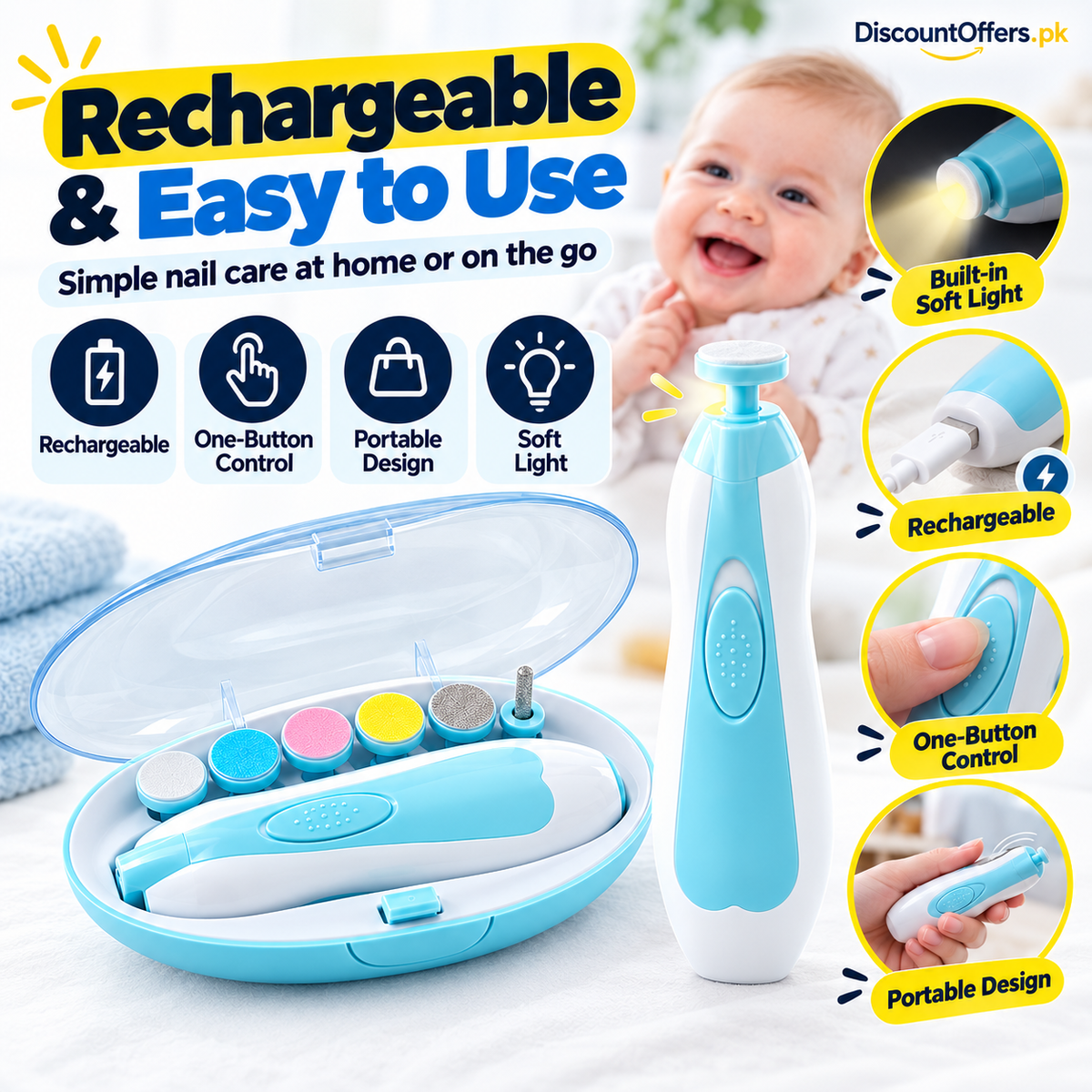 6in1 Rechargeable Electric Nail Trimmer for Baby Kid and Adult