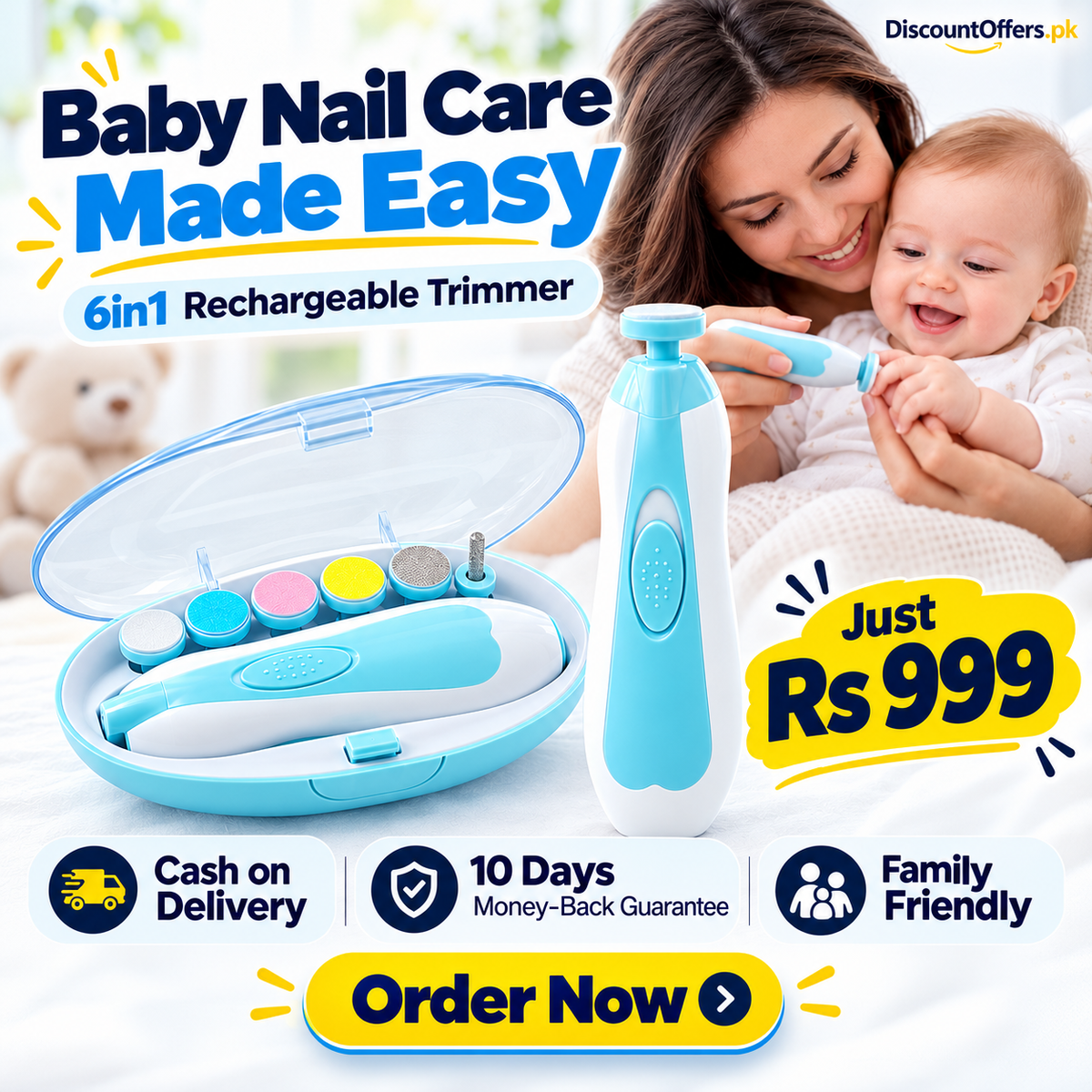 6in1 Rechargeable Electric Nail Trimmer for Baby Kid and Adult
