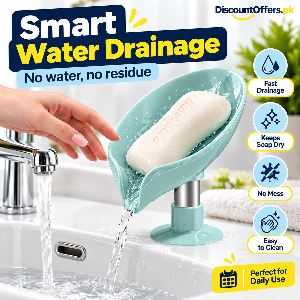 Buy 2 Get 3 Free (5 Pcs) Hydraulic Soap Holder Dish in Leaf Shape for Liquid Draining