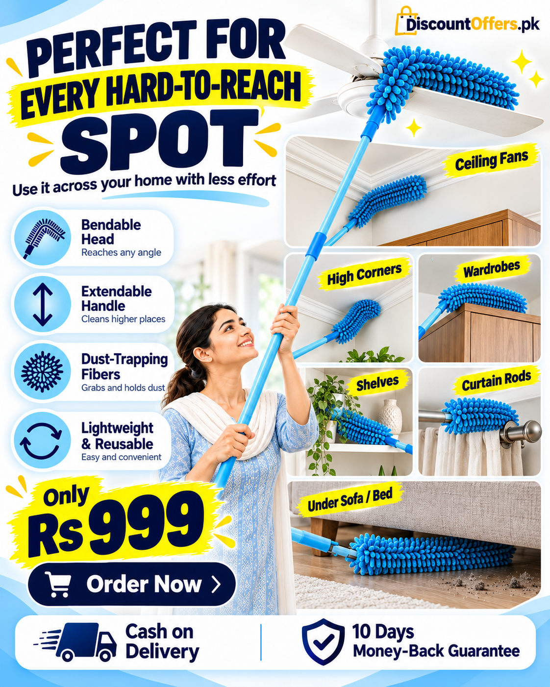 Extendable Micro Fiber Flexible Fan & Ceiling Duster with Long Handle