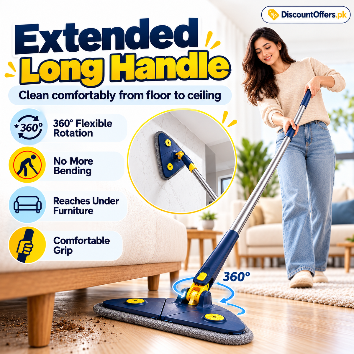 Extended Triangle Mop All 360 cleaning partner
