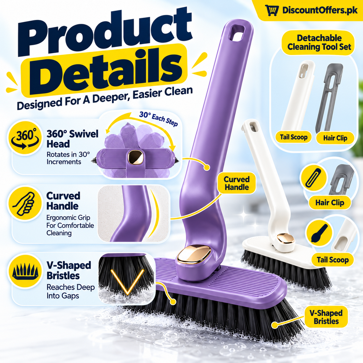 360° Rotating Crevice Gap Cleaning Brush with Cleaning Tool